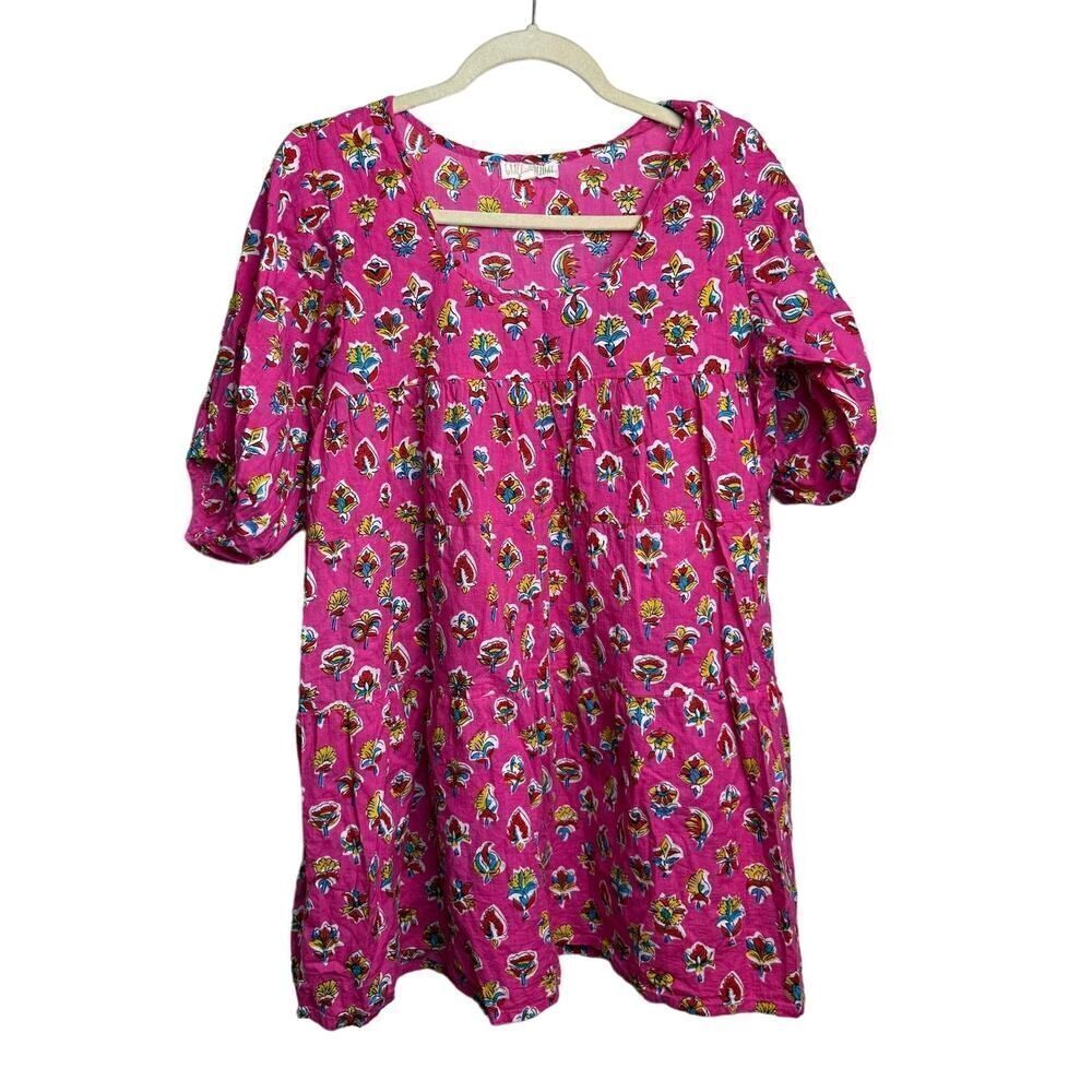 Grace Holiday Pink Blockprint Mini Dress Sz. S
